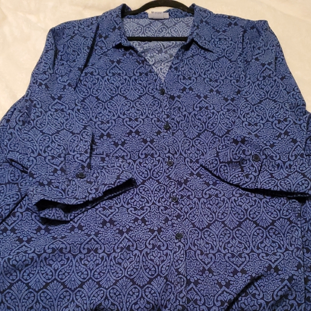 Catherines Navy Blue Patterned Button Down Shirt - image 4